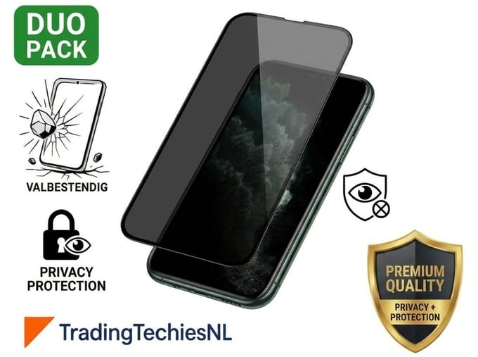 Privacy Screenprotector iPhone 11 Pro – 2 Stuks Duo Pack – Anti-Spy Beschermglas, 9H Gehard Glas, Anti-shock, Krasbestendig, Case-Friendly