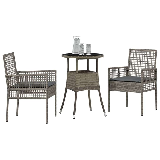 vidaXL - Tuin - Eettafel - Set - 3 - st - Grijs - poly - rattan