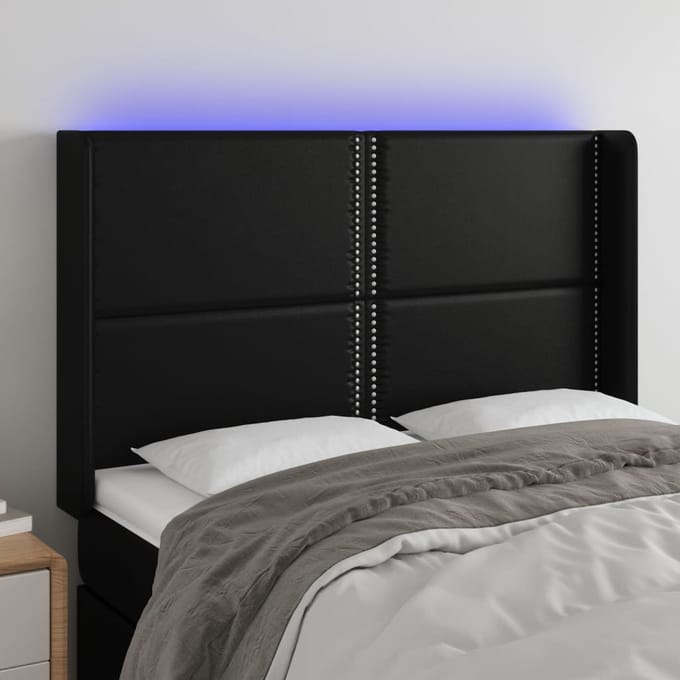 vidaXL - Hoofdbord - LED - 147x16x118/128 - cm - kunstleer - zwart