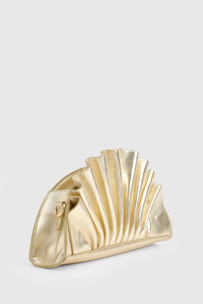 boohoo Dames Metallic Ruffle Clutch Bag | Goud