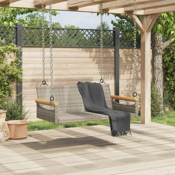 vidaXL - Schommelbank - 109x62x40 - cm - poly - rattan - grijs