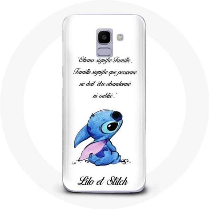 Coque - Lilo et Stitch - Galaxy J6 2018 - Souple - Citation Ohana - Blanc blanc