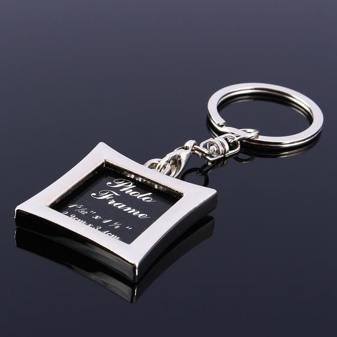 Schattige mini creatieve metalen legering fotolijst sleutelhanger cadeau black