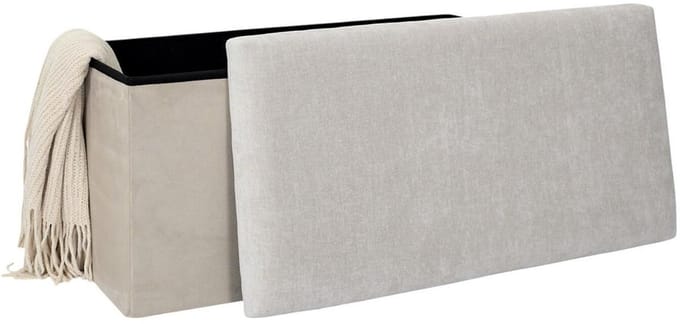 Home deco Poef/hocker Emilia - beige - opvouwbaar - 38 x 76 cm - polyester/mdf - opbergbox