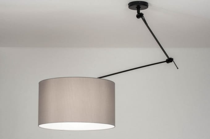 Lumidora Hanglamp 30741 - BRISBANE - E27 - Zwart - Grijs - Textiel - ⌀ 45 cm