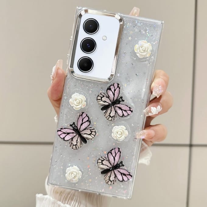 For Samsung Galaxy S24+ 5G Three-dimensional Butterfly Glitter TPU Phone Case(Pink)