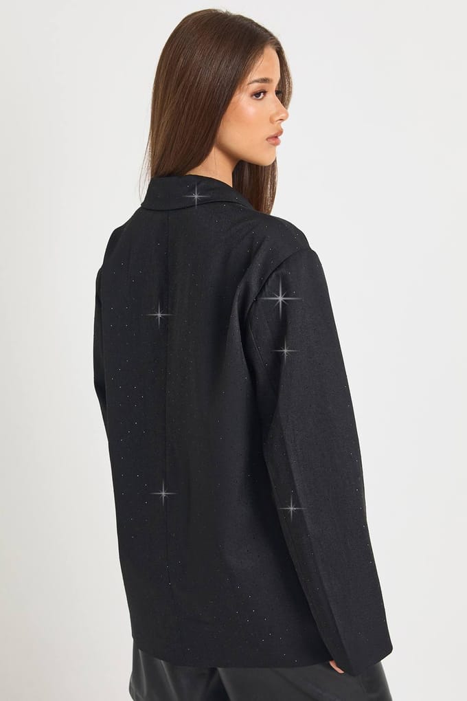 boohoo Dames Diamante Oversized Blazer | Zwart | Maat: 34