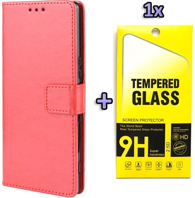 HB Hoesje Geschikt voor Apple iPhone SE (2020) Rood - Portemonnee Book Case & Glazen Screen Protector