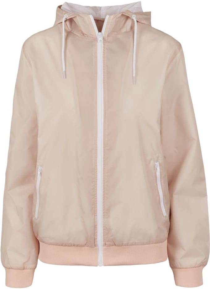 Build Your Brand - Windrunner Dames Hoodie met Rits - Light Pink/White maat M