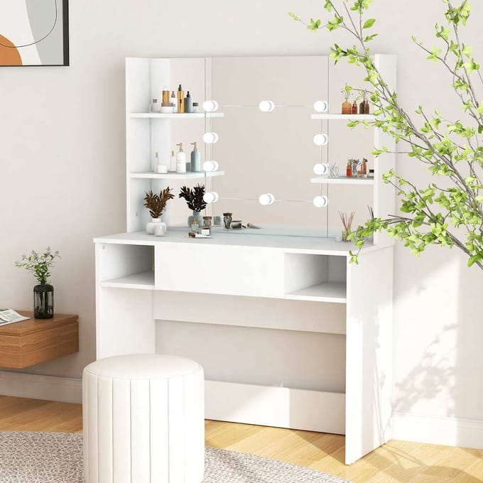 vidaXL - Kaptafel - met - LED-verlichting - 100x40x135 - cm - MDF - wit