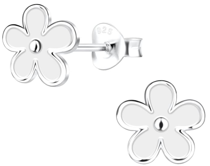 Joy|S - Zilveren bloem oorbellen - 8 mm - zilver wit