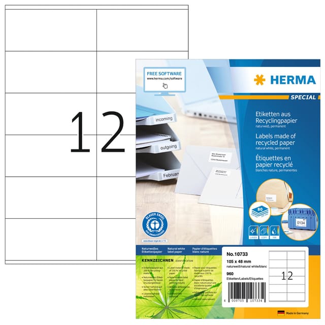 Etiket HERMA recycling 10733 105x48mm wit 960 stuks
