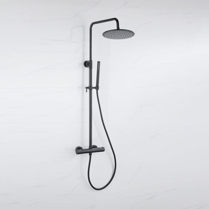 FugaFlow Eccelente Acces Regendoucheset - thermostatisch - 25cm hoofddouche - gladde slang - staaf handdouche - mat zwart