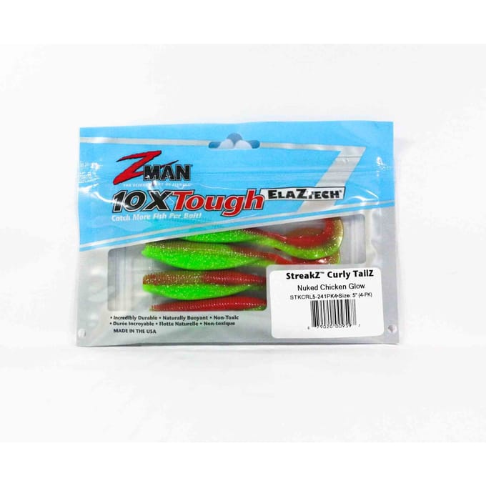 Zman Soft Lure StreakZ Curly 5 Inch 4/Pack Nuked Chicken Glow (9597)