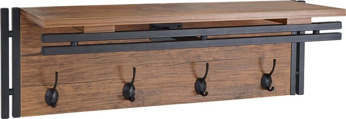 Wandkapstok MCW-A27, kapstokplank, 4 haken 24x75x24cm 3D structuur ~ Wilde eik look