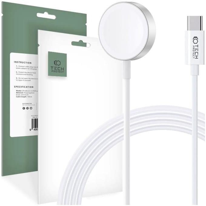 Tech-Protect UltraBoost Inductive Magnetic Charger with USB-C Connector for Apple Watch 1.2m - White