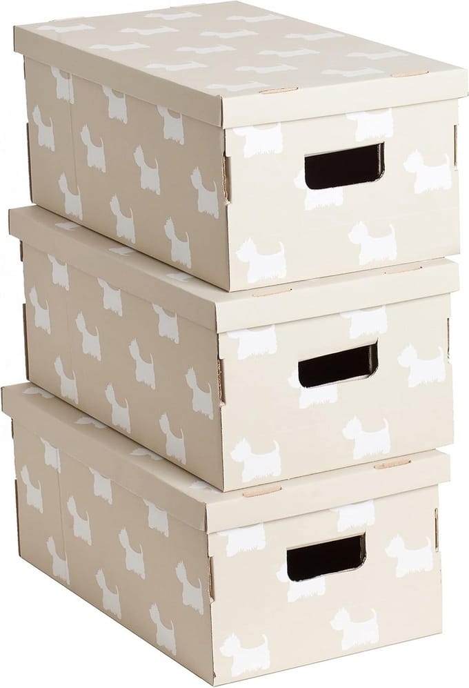 Set van 3 Decoratieve Kartonnen Opbergdozen Hondjes met Handvatten