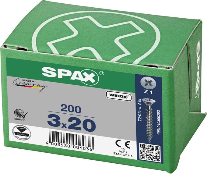Spax Spaanplaatschroef Verzinkt PK 3.0 x 20 (200) - 200 stuks