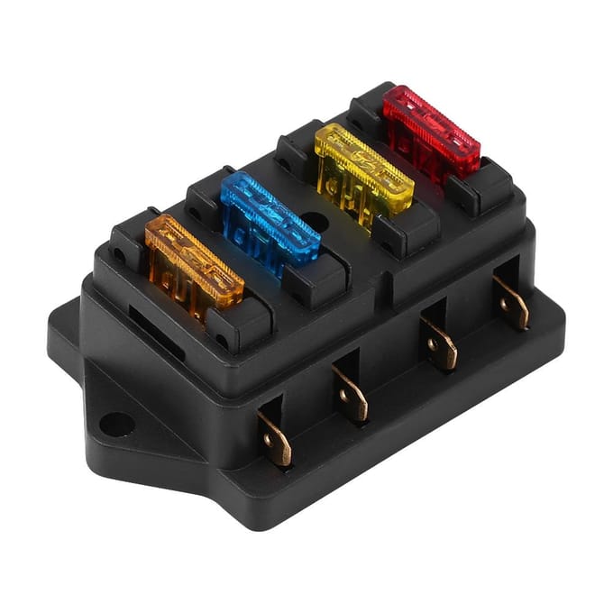 12 24V Voiture 4 Voies Circuit Standard Boîte à Fusibles à Lames Bloc Porte-fusibles avec Fusible 5A+10A+15A+20A black