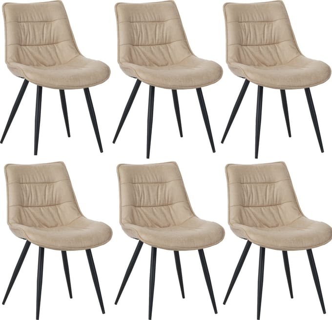 Colenis® - Manila Eetkamerstoel - Set Van 6 - Beige - Microfiber Stof- Zonder Armleuning