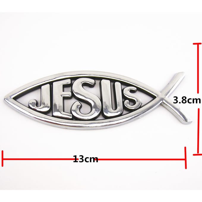 3D Zilveren Jezus Vis Emblemen Christelijk Symbool Autosticker