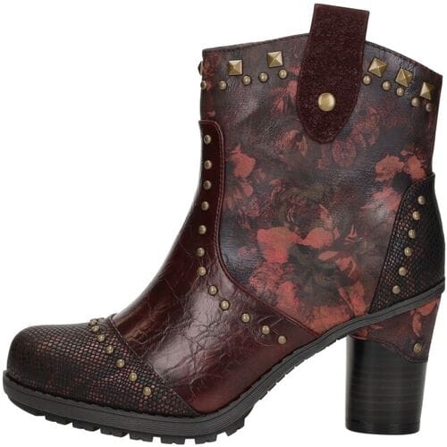 Mustang dames bordeauxrode bloemrijke enkellaarzen met hakken - M0162012