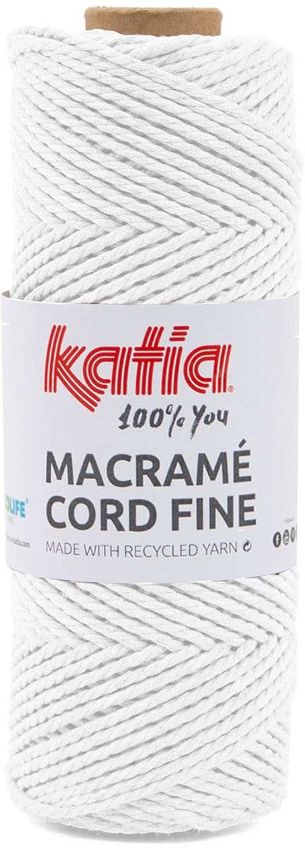Katia Macramé Cord Fine - 200 Wit - Gerecycled Katoenmix Garen
