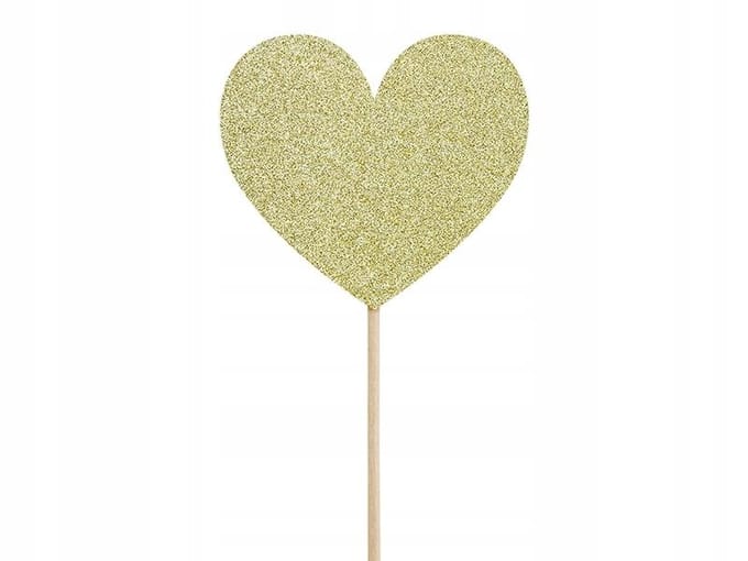 PARTYDECO - 6 gouden hartjesprikkers met glitter 11 cm