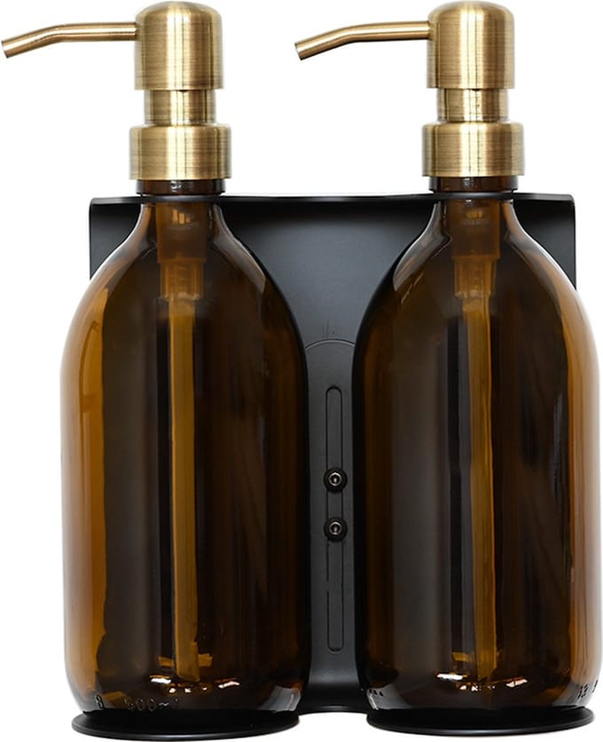 Groeikruid® Zeeppomphouder Zwart RVS inclusief Zeepdispensers | Double | 500 ml bronsgoud
