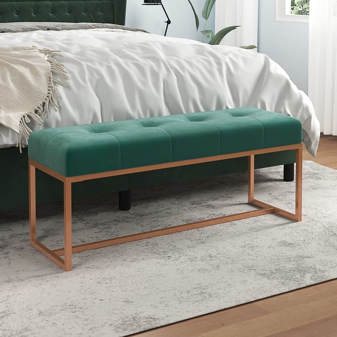 vidaXL - Bankje - 110x36x45 - cm - fluweel - donkergroen