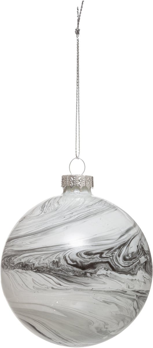 JJA - Kerstbal van glas met marmerlook 8 cm grijs en wit
