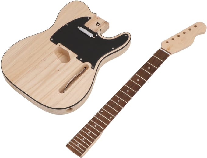 Elektrische Gitaar - Bouwpakket - Voor Beginners - 2 Single-Coils - Onbehandelde Paulownia Body
