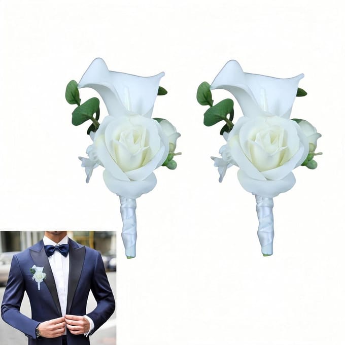 Bruiloft Corsages - Bloem Speld - Feestelijke Decoratie - Realistische Afwerking - 2 Stuks - Wit