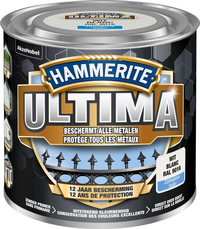 Hammerite Ultima - Wit - 250 ml - Zijdeglans - 7,5 m²/l - Afwerkingslaag