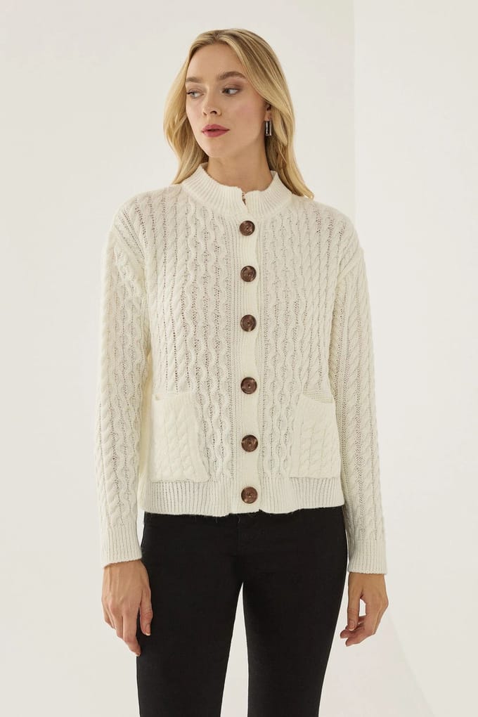 Gestructureerde Brei Cardigan met Knopen