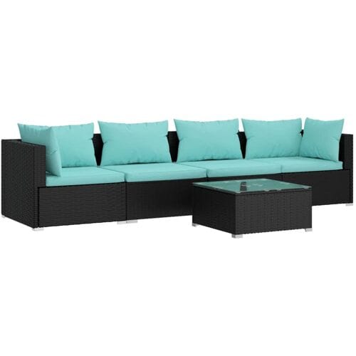 vidaXL - 5-delige - Loungeset - met - kussens - poly - rattan - zwart