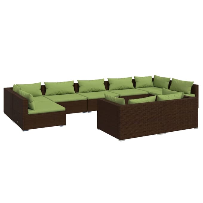 vidaXL - 9-delige - Loungeset - met - kussens - poly - rattan - bruin