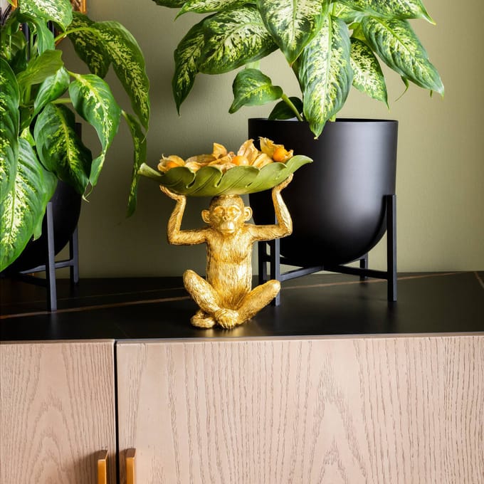 KARE Banana Leaf decoratieve kom, goud/groen, handbeschilderd