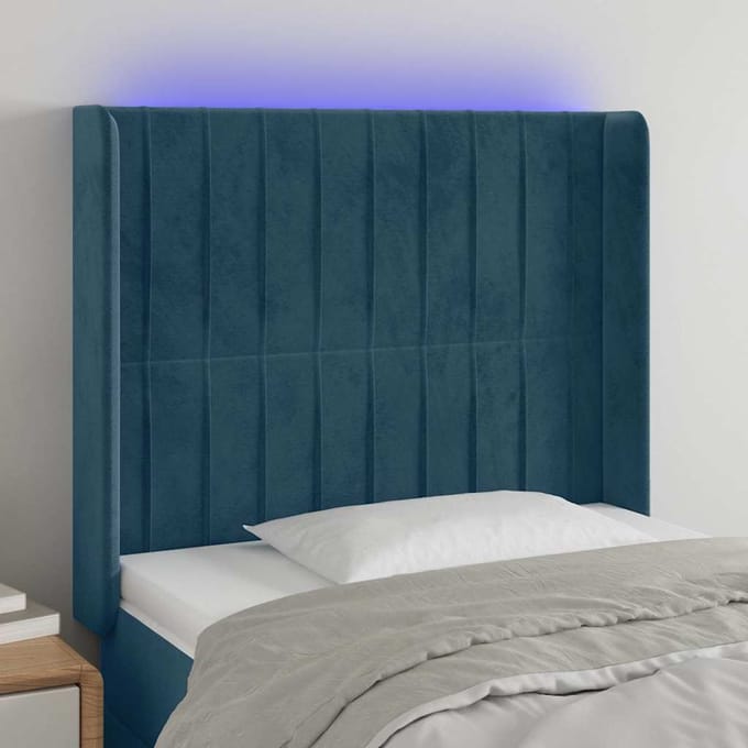 vidaXL - Hoofdbord - LED - 93x16x118/128 - cm - fluweel - donkerblauw