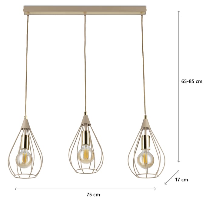 HowHomely Noa Serie - Hanglamp - Beige - 75 cm - 3xE27