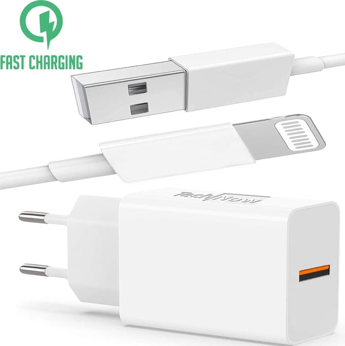 Snellader Oplader met USB C naar Lightning geschikt voor iPhone / iPad - USB C Adapter 18W - Fast Charge Adapter met MFI Lightning USB Kabel