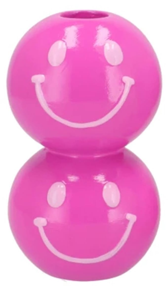 Smiley Kandelaar dubbel 7x7x12cm Roze donker/licht