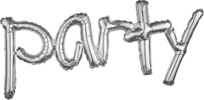 "Party" Zilver FolieBallon, 93 x 40 cm