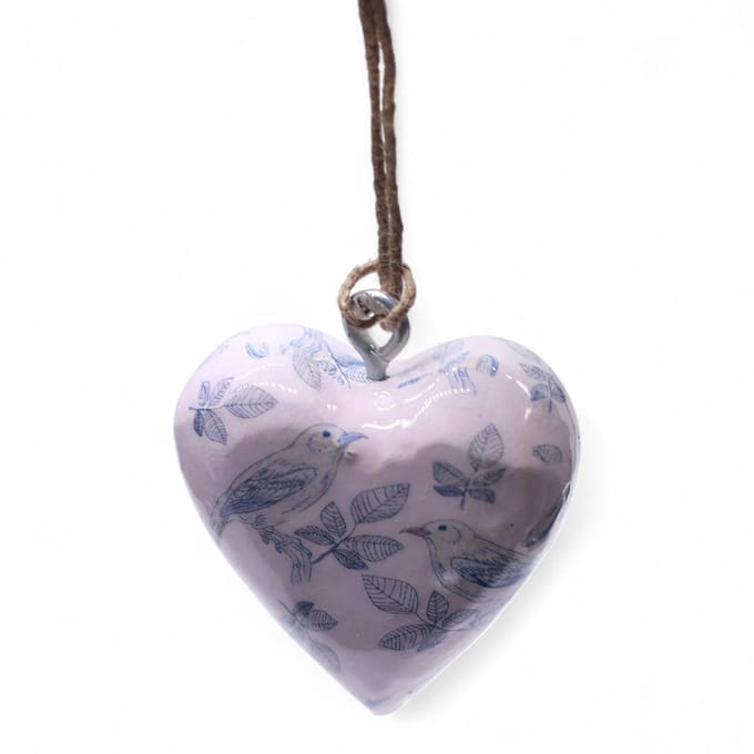 Decoratieve houten hart - Blauwe vogel