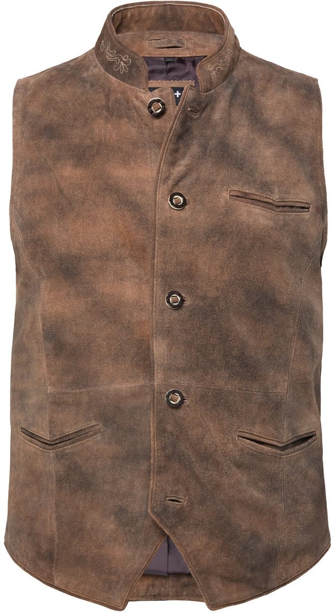 Men Plus - Heren - Traditioneel leren gilet echt rundleer - Mahoniebruin - Maat 70
