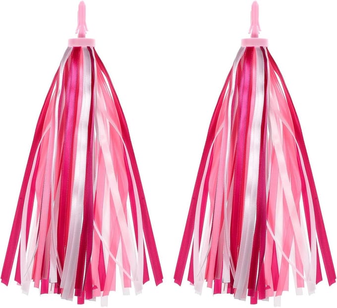 2 Stuks Kinderfiets Accessoires Set: Roze & Witte Stuurfranjes en Versiering voor Kinderfietsen