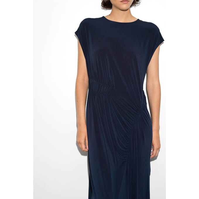 French Connection Samira Jersey Gathered Midi Dr Navy Größe: S | Maxikleider Outlet | Damen | Blau