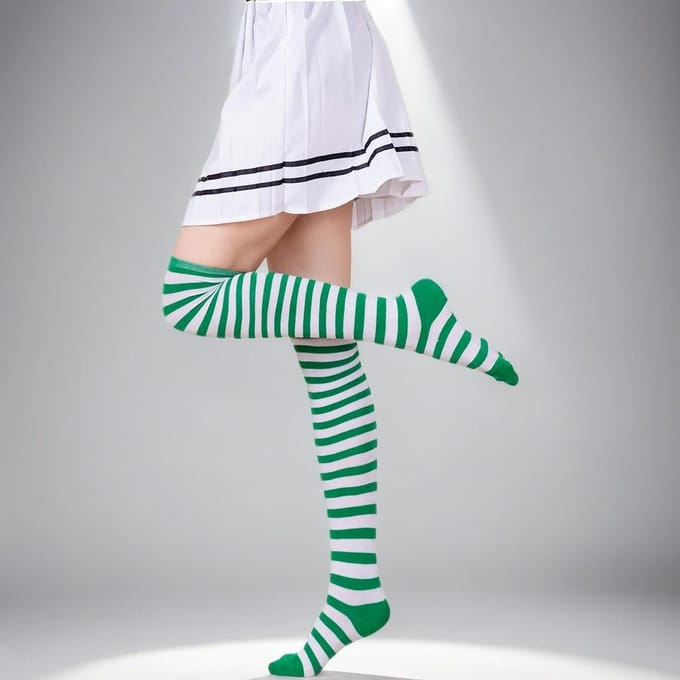 Nouveau Bas de Noël Coloris Coton avec Éléments Festifs Longs au-dessus du Genou One Size white