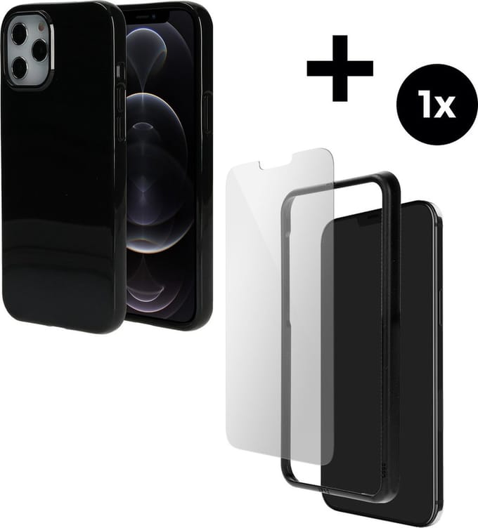 Mobiparts Classic TPU hoesje geschikt voor Apple iPhone 12 Pro Max met 1 Screenprotector van Gehard Glas - Zwart