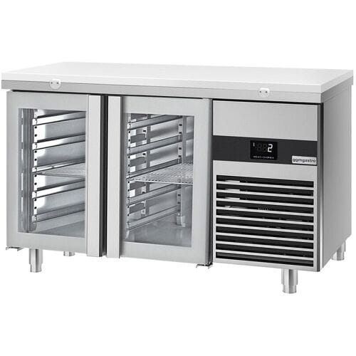 GGM Gastro Koelwerkbank PREMIUM - 1400x700mm - met 2 glazen deuren - incl. snijplank wit wit